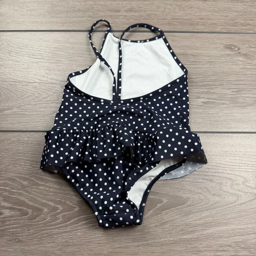 Ralph Lauren Girls Swimsuit Polka Dot Ruffle Navy Blue 18M